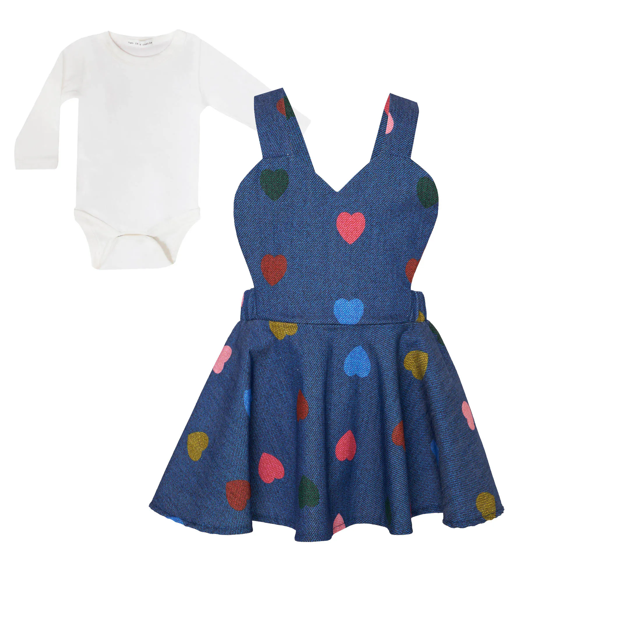 TWO IN A CASTLE - Two In A Castle TC HEART CONFETTI SET W/B HEARTS SHAPE DUNGAREES & BODY BABY --- ΣΕΤ ΒΒ ΚΟΡΙΤΣΙ
