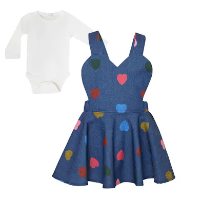 TWO IN A CASTLE - Two In A Castle TC HEART CONFETTI SET W/B HEARTS SHAPE DUNGAREES & BODY BABY --- ΣΕΤ ΒΒ ΚΟΡΙΤΣΙ
