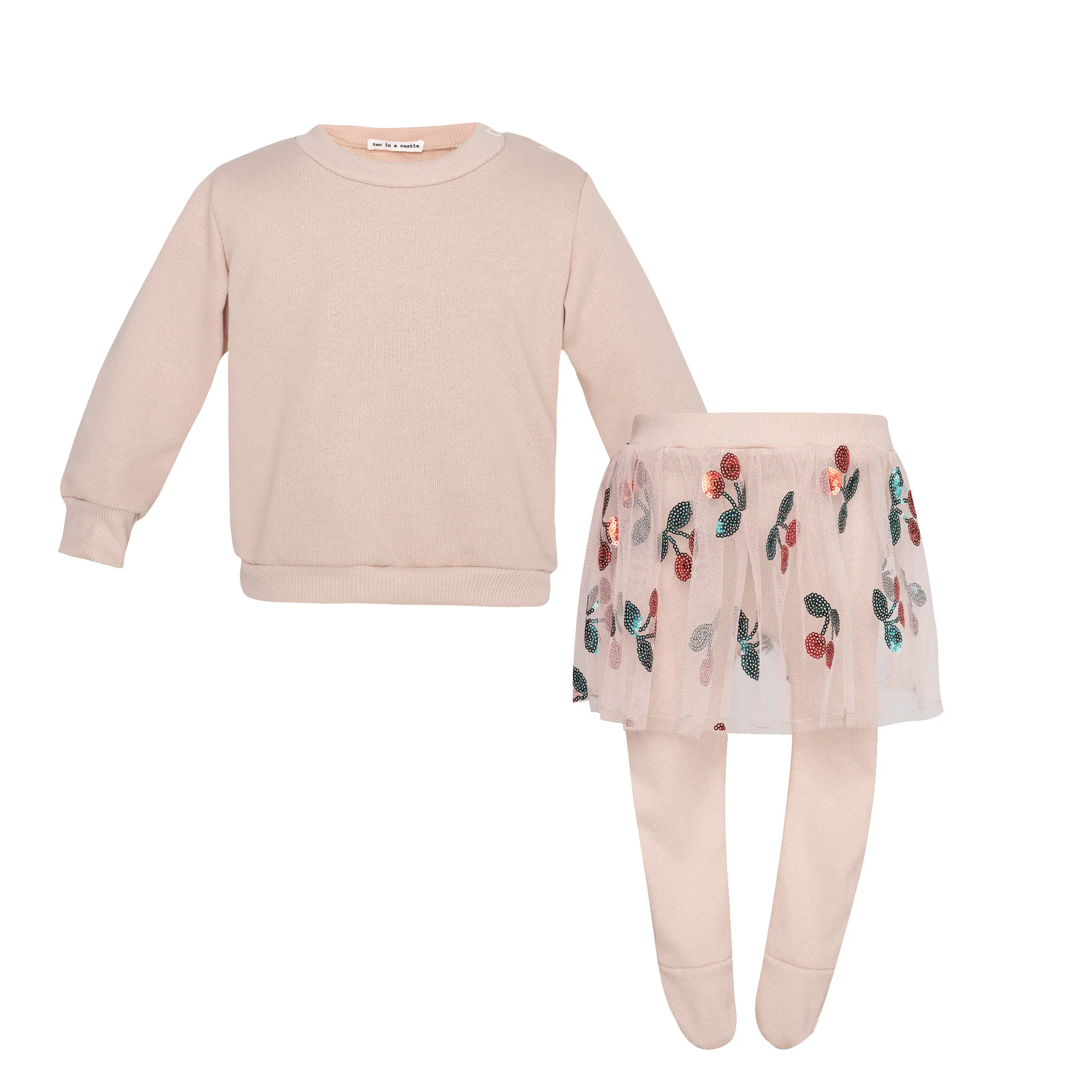 TWO IN A CASTLE - Two In A Castle TC CHERRY BALM SET W/TOP, LEGGINGS & TUTU SKIRT NB+ --- ΣΕΤ ΒΒ ΚΟΡΙΤΣΙ
